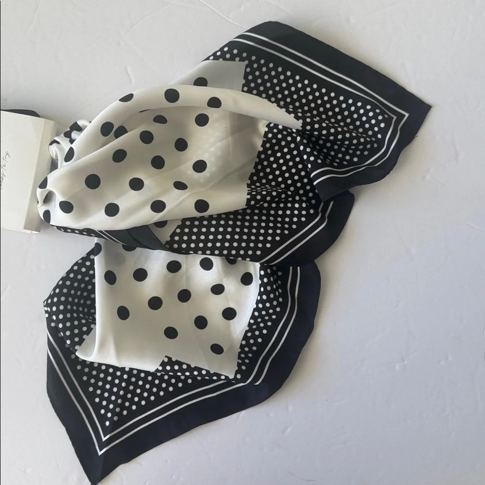 Rachel Zoe  Square Silky 3 Ways Wear Scarf Polka Dot White and Black